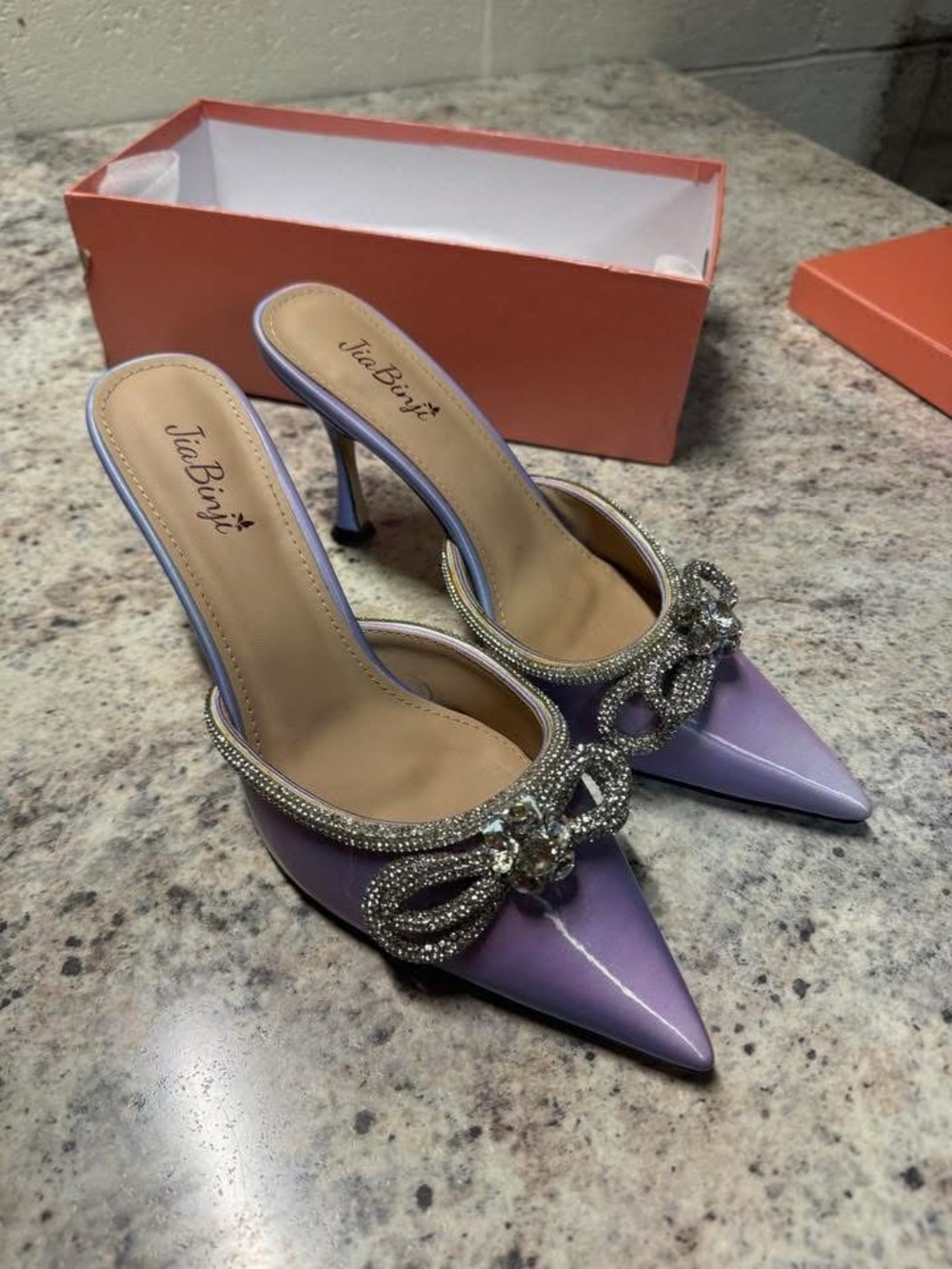 Lavender Pointed Toe Crystal Bow heels